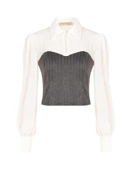 Top effet 2-en-1 avec chemisier en georgette et corset rayé à paillettes Rinascimento