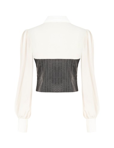 2-in-1-top met georgette blouse en gestreept korset met pailletten