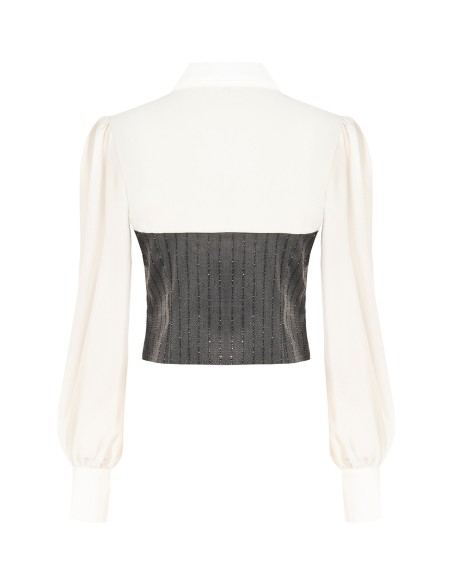 Top effet 2-en-1 avec chemisier en georgette et corset rayé à paillettes Rinascimento