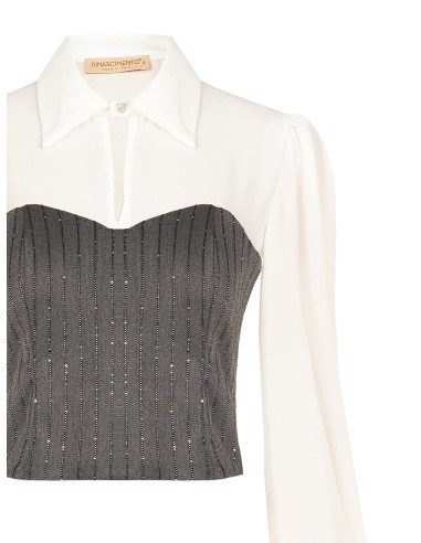Top effet 2-en-1 avec chemisier en georgette et corset rayé à paillettes Rinascimento