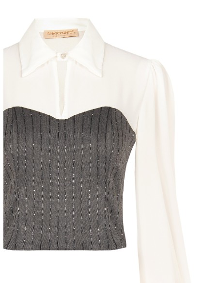 Top effet 2-en-1 avec chemisier en georgette et corset rayé à paillettes Rinascimento