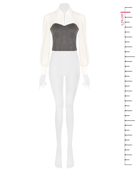 Top effet 2-en-1 avec chemisier en georgette et corset rayé à paillettes Rinascimento