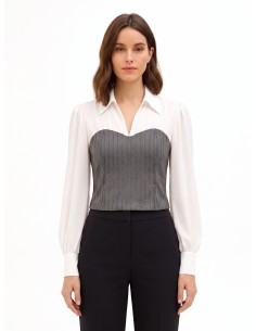2-in-1-top met georgette blouse en gestreept korset met pailletten