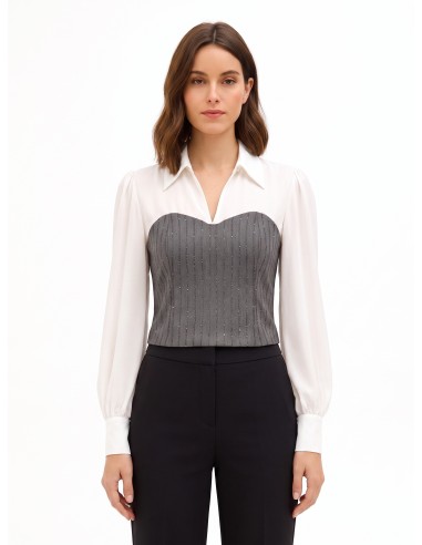 2-in-1-top met georgette blouse en gestreept korset met pailletten