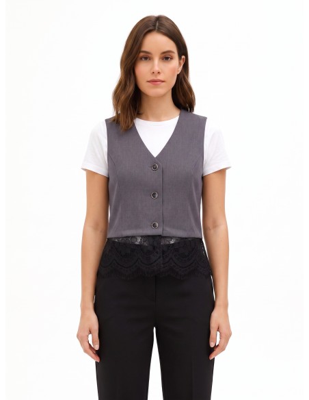 Ruim gilet met kanten rand Rinascimento