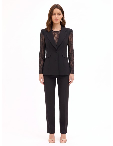 Veste blazer cintrée en tissu cady avec empiècements en dentelle Rinascimento