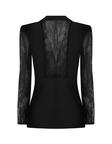 Veste blazer cintrée en tissu cady avec empiècements en dentelle Rinascimento