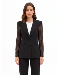 Veste blazer cintrée en tissu cady avec empiècements en dentelle Rinascimento