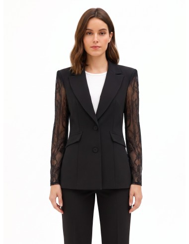 Veste blazer cintrée en tissu cady avec empiècements en dentelle Rinascimento