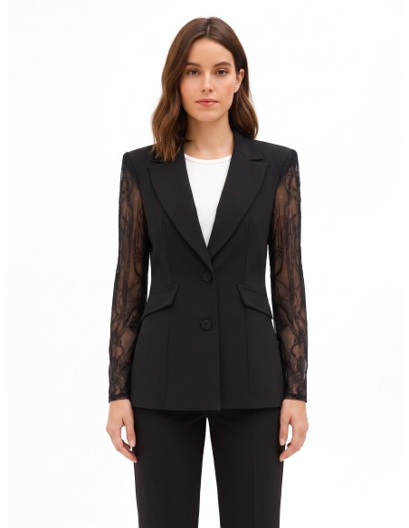 Veste blazer cintrée en tissu cady avec empiècements en dentelle Rinascimento