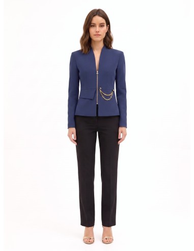 Veste blazer courte cintrée en tissu technique sans revers avec détail chaîne Rinascimento
