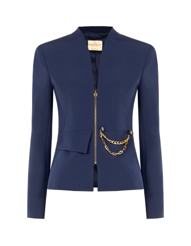 Veste blazer courte cintrée en tissu technique sans revers avec détail chaîne Rinascimento