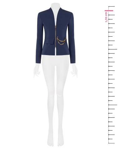 Veste blazer courte cintrée en tissu technique sans revers avec détail chaîne Rinascimento