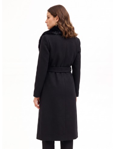Manteau long en laine mélangée, modèle spolverino, avec col amovible en fausse fourrure Rinascimento