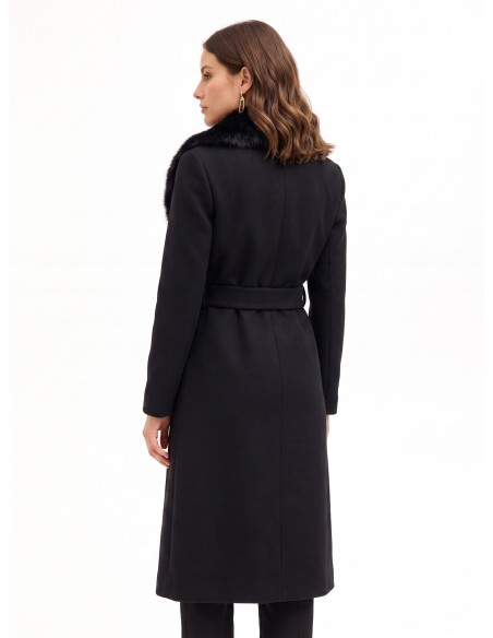 Manteau long en laine mélangée, modèle spolverino, avec col amovible en fausse fourrure Rinascimento