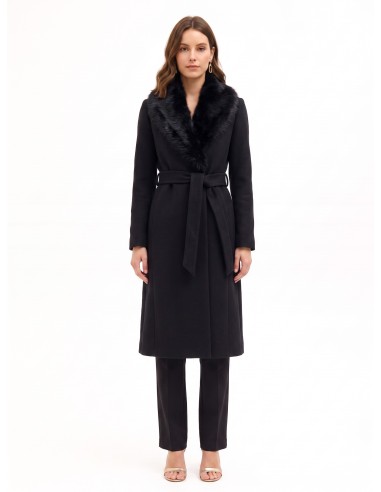 Manteau long en laine mélangée, modèle spolverino, avec col amovible en fausse fourrure Rinascimento