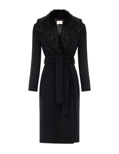 Manteau long en laine mélangée, modèle spolverino, avec col amovible en fausse fourrure Rinascimento