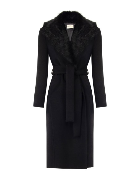 Manteau long en laine mélangée, modèle spolverino, avec col amovible en fausse fourrure Rinascimento