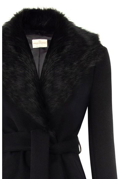 Manteau long en laine mélangée, modèle spolverino, avec col amovible en fausse fourrure Rinascimento