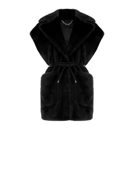 Gilet long sans manches en fausse fourrure douce avec ceinture en similicuir et poches Rinascimento