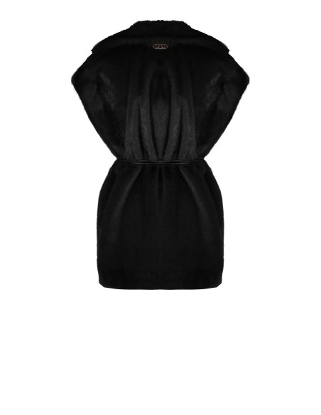 Gilet long sans manches en fausse fourrure douce avec ceinture en similicuir et poches Rinascimento
