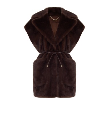 Gilet long sans manches en fausse fourrure douce avec ceinture en similicuir et poches Rinascimento