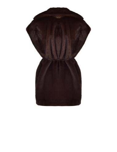 Gilet long sans manches en fausse fourrure douce avec ceinture en similicuir et poches Rinascimento