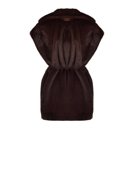 Gilet long sans manches en fausse fourrure douce avec ceinture en similicuir et poches Rinascimento