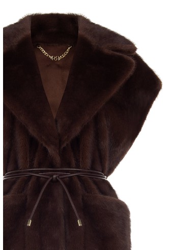 Gilet long sans manches en fausse fourrure douce avec ceinture en similicuir et poches Rinascimento
