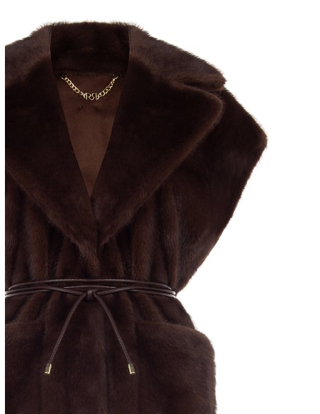Gilet long sans manches en fausse fourrure douce avec ceinture en similicuir et poches Rinascimento