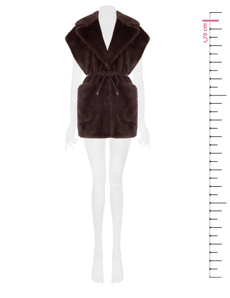 Gilet long sans manches en fausse fourrure douce avec ceinture en similicuir et poches Rinascimento