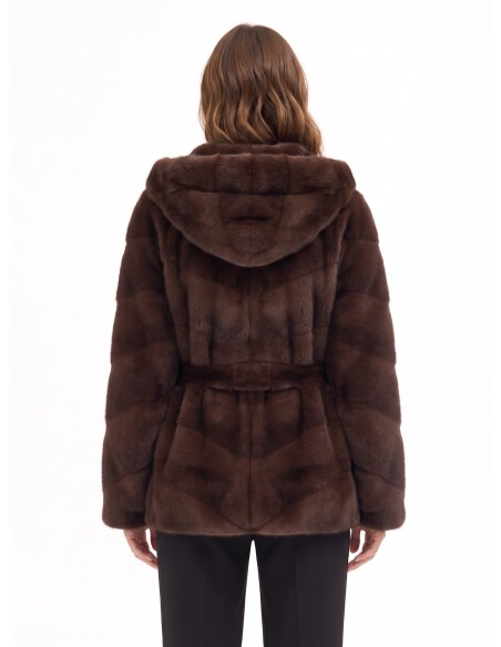 Manteau court kimono en fausse fourrure tondue à effet rayé Rinascimento