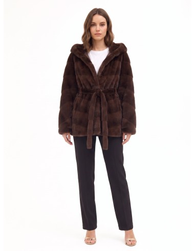 Manteau court kimono en fausse fourrure tondue à effet rayé Rinascimento