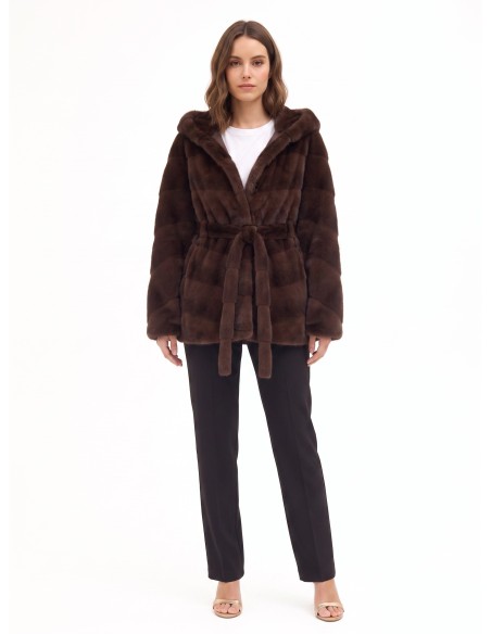Manteau court kimono en fausse fourrure tondue à effet rayé Rinascimento