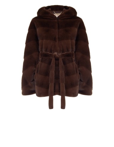Manteau court kimono en fausse fourrure tondue à effet rayé Rinascimento