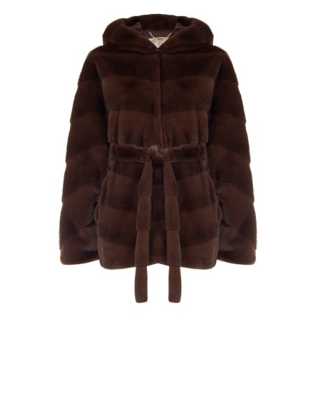 Manteau court kimono en fausse fourrure tondue à effet rayé Rinascimento