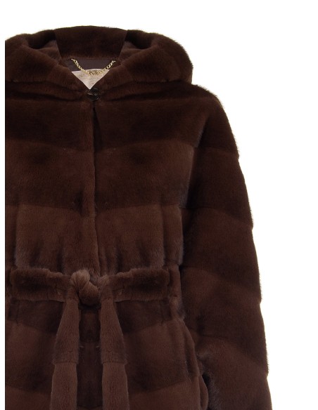 Manteau court kimono en fausse fourrure tondue à effet rayé Rinascimento