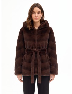 Manteau court kimono en fausse fourrure tondue à effet rayé Rinascimento