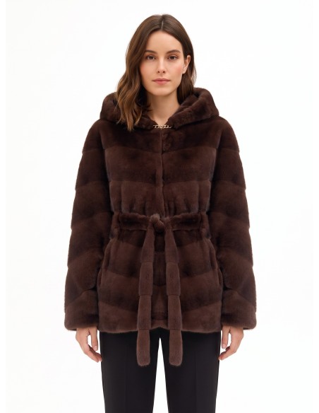 Manteau court kimono en fausse fourrure tondue à effet rayé Rinascimento