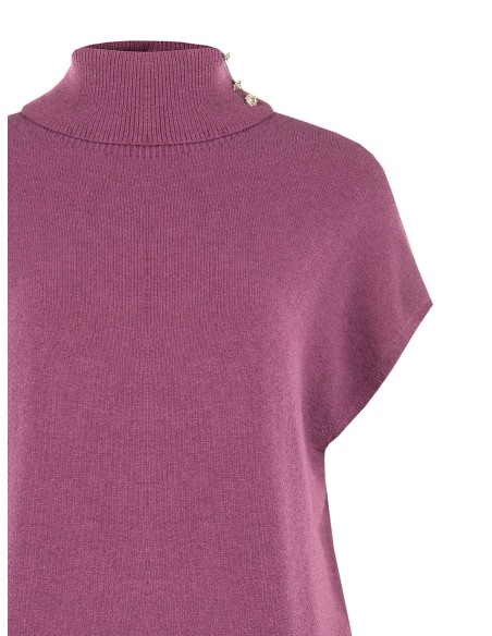 Pull oversize à col roulé en mélange de viscose avec boutons bijoux Rinascimento
