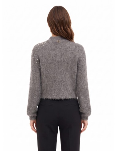 Pull crop en mohair avec cristaux cabochon Rinascimento