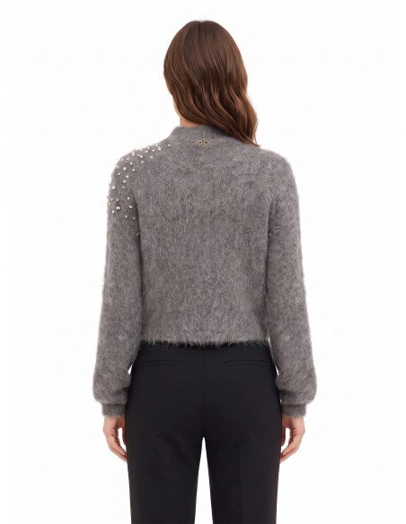 Cropped mohairtrui met cabochonkristallen van Rinascimento