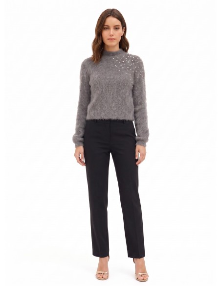 Pull crop en mohair avec cristaux cabochon Rinascimento