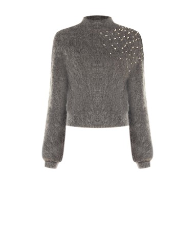 Pull crop en mohair avec cristaux cabochon Rinascimento