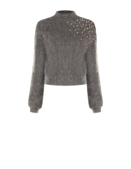 Cropped mohairtrui met cabochonkristallen van Rinascimento