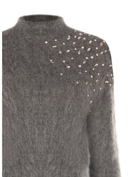 Pull crop en mohair avec cristaux cabochon Rinascimento
