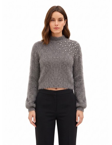 Pull crop en mohair avec cristaux cabochon Rinascimento