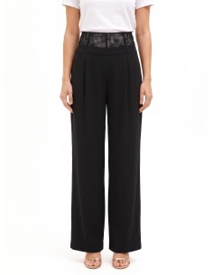 Pantalon palazzo en tissu cady avec bandeau bustier en dentelle Rinascimento