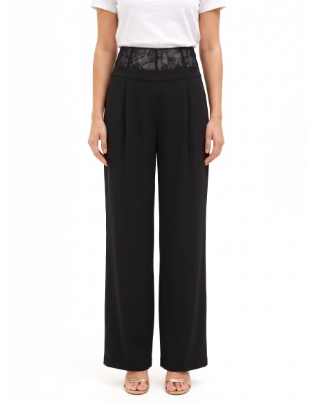 Pantalon palazzo en tissu cady avec bandeau bustier en dentelle Rinascimento