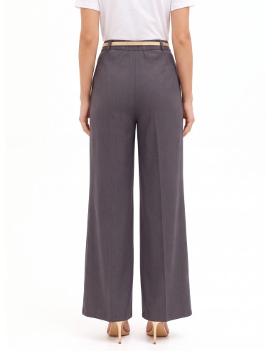 Pantalon palazzo à un pli avec ceinture en similicuir et pendentif cadenas Rinascimento